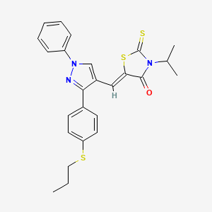 3-isopropyl-5-((Z)-1-{1-phenyl-3-[4-(propylsulfanyl)phenyl]-1H-pyrazol-4-yl}methylidene)-2-thioxo-1,3-thiazolan-4-one