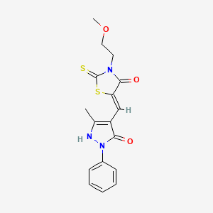 molecular formula C17H17N3O3S2 B11143868 (5Z)-5-[(5-hydroxy-3-methyl-1-phenyl-1H-pyrazol-4-yl)methylidene]-3-(2-methoxyethyl)-2-thioxo-1,3-thiazolidin-4-one 