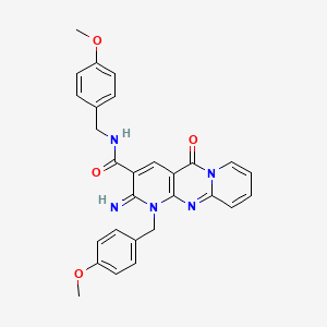 6-imino-N,7-bis[(4-methoxyphenyl)methyl]-2-oxo-1,7,9-triazatricyclo[8.4.0.0^{3,8}]tetradeca-3(8),4,9,11,13-pentaene-5-carboxamide