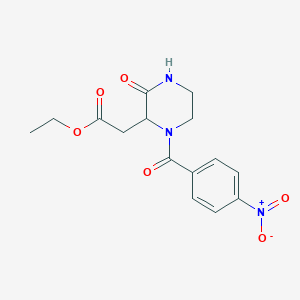 molecular formula C15H17N3O6 B11144015 Ethyl {1-[(4-nitrophenyl)carbonyl]-3-oxopiperazin-2-yl}acetate 