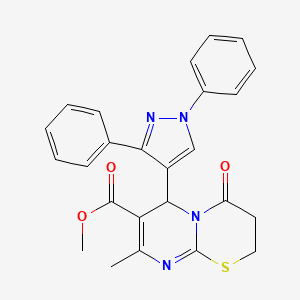 molecular formula C25H22N4O3S B11144198 methyl 6-(1,3-diphenyl-1H-pyrazol-4-yl)-8-methyl-4-oxo-3,4-dihydro-2H,6H-pyrimido[2,1-b][1,3]thiazine-7-carboxylate 