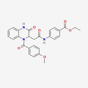 molecular formula C27H25N3O6 B11144241 Ethyl 4-[({1-[(4-methoxyphenyl)carbonyl]-3-oxo-1,2,3,4-tetrahydroquinoxalin-2-yl}acetyl)amino]benzoate 