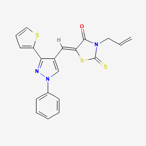 molecular formula C20H15N3OS3 B11144406 (5Z)-5-{[1-phenyl-3-(thiophen-2-yl)-1H-pyrazol-4-yl]methylidene}-3-(prop-2-en-1-yl)-2-thioxo-1,3-thiazolidin-4-one 