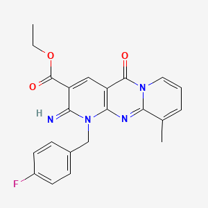 ethyl 7-[(4-fluorophenyl)methyl]-6-imino-11-methyl-2-oxo-1,7,9-triazatricyclo[8.4.0.03,8]tetradeca-3(8),4,9,11,13-pentaene-5-carboxylate