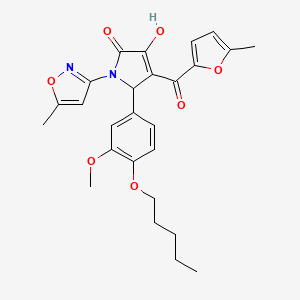 molecular formula C26H28N2O7 B11144601 (4E)-4-[hydroxy(5-methylfuran-2-yl)methylidene]-5-[3-methoxy-4-(pentyloxy)phenyl]-1-(5-methyl-1,2-oxazol-3-yl)pyrrolidine-2,3-dione 