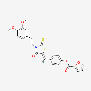 molecular formula C25H21NO6S2 B11144730 4-[(Z)-{3-[2-(3,4-dimethoxyphenyl)ethyl]-4-oxo-2-thioxo-1,3-thiazolidin-5-ylidene}methyl]phenyl furan-2-carboxylate 