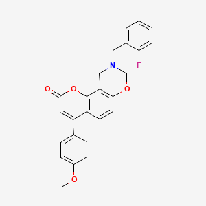 molecular formula C25H20FNO4 B11144985 9-(2-fluorobenzyl)-4-(4-methoxyphenyl)-9,10-dihydro-2H,8H-chromeno[8,7-e][1,3]oxazin-2-one 