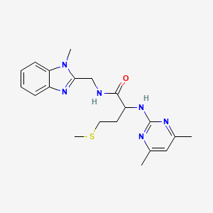 molecular formula C20H26N6OS B11145004 2-[(4,6-dimethyl-2-pyrimidinyl)amino]-N-[(1-methyl-1H-1,3-benzimidazol-2-yl)methyl]-4-(methylsulfanyl)butanamide 