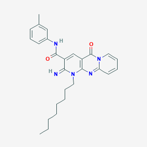 molecular formula C27H31N5O2 B11145098 6-imino-N-(3-methylphenyl)-7-octyl-2-oxo-1,7,9-triazatricyclo[8.4.0.03,8]tetradeca-3(8),4,9,11,13-pentaene-5-carboxamide 