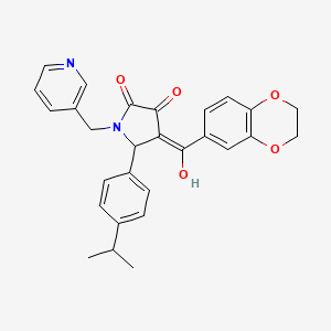 molecular formula C28H26N2O5 B11145126 4-(2,3-dihydro-1,4-benzodioxine-6-carbonyl)-3-hydroxy-5-[4-(propan-2-yl)phenyl]-1-[(pyridin-3-yl)methyl]-2,5-dihydro-1H-pyrrol-2-one 