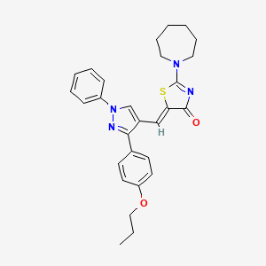 molecular formula C28H30N4O2S B11145148 (5Z)-2-(1-Azepanyl)-5-{[1-phenyl-3-(4-propoxyphenyl)-1H-pyrazol-4-YL]methylene}-1,3-thiazol-4(5H)-one 