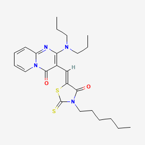 molecular formula C24H32N4O2S2 B11145263 2-(dipropylamino)-3-[(Z)-(3-hexyl-4-oxo-2-thioxo-1,3-thiazolidin-5-ylidene)methyl]-4H-pyrido[1,2-a]pyrimidin-4-one 