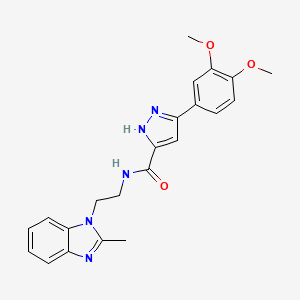 molecular formula C22H23N5O3 B11145346 5-(3,4-dimethoxyphenyl)-N-[2-(2-methyl-1H-benzimidazol-1-yl)ethyl]-1H-pyrazole-3-carboxamide 