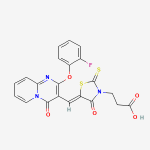 3-[(5Z)-5-{[2-(2-fluorophenoxy)-4-oxo-4H-pyrido[1,2-a]pyrimidin-3-yl]methylidene}-4-oxo-2-thioxo-1,3-thiazolidin-3-yl]propanoic acid