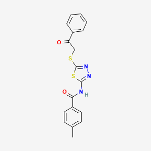 molecular formula C18H15N3O2S2 B11145400 4-methyl-N-{5-[(2-oxo-2-phenylethyl)sulfanyl]-1,3,4-thiadiazol-2-yl}benzamide 