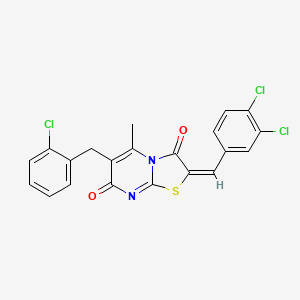 molecular formula C21H13Cl3N2O2S B11145407 (2E)-6-(2-chlorobenzyl)-2-(3,4-dichlorobenzylidene)-5-methyl-7H-[1,3]thiazolo[3,2-a]pyrimidine-3,7(2H)-dione 