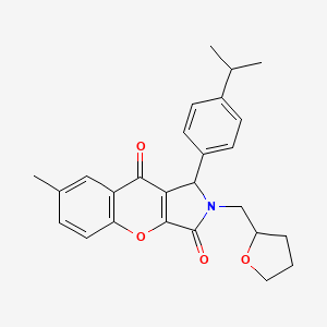 molecular formula C26H27NO4 B11145414 7-Methyl-1-[4-(propan-2-yl)phenyl]-2-(tetrahydrofuran-2-ylmethyl)-1,2-dihydrochromeno[2,3-c]pyrrole-3,9-dione 