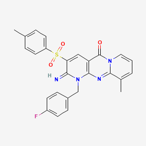 7-[(4-Fluorophenyl)methyl]-6-imino-11-methyl-5-(4-methylbenzenesulfonyl)-1,7,9-triazatricyclo[8.4.0.0^{3,8}]tetradeca-3(8),4,9,11,13-pentaen-2-one