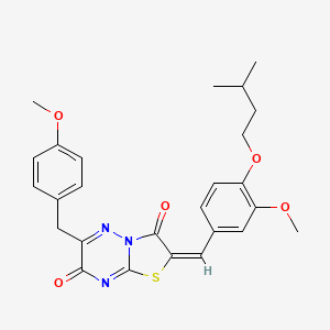 molecular formula C26H27N3O5S B11145579 (2E)-6-(4-methoxybenzyl)-2-[3-methoxy-4-(3-methylbutoxy)benzylidene]-7H-[1,3]thiazolo[3,2-b][1,2,4]triazine-3,7(2H)-dione 