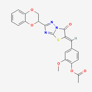 molecular formula C22H17N3O6S B11145639 4-{(Z)-[2-(2,3-dihydro-1,4-benzodioxin-2-yl)-6-oxo[1,3]thiazolo[3,2-b][1,2,4]triazol-5(6H)-ylidene]methyl}-2-methoxyphenyl acetate 