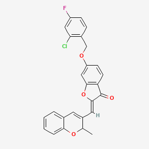 molecular formula C26H18ClFO4 B11145709 6-[(2-chloro-4-fluorobenzyl)oxy]-2-[(Z)-1-(2-methyl-2H-chromen-3-yl)methylidene]-1-benzofuran-3-one 