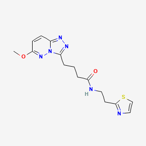 molecular formula C15H18N6O2S B11145722 4-(6-methoxy[1,2,4]triazolo[4,3-b]pyridazin-3-yl)-N-[2-(1,3-thiazol-2-yl)ethyl]butanamide 