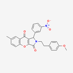 molecular formula C27H22N2O6 B11145763 2-[2-(4-Methoxyphenyl)ethyl]-7-methyl-1-(3-nitrophenyl)-1,2-dihydrochromeno[2,3-c]pyrrole-3,9-dione 