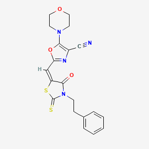 molecular formula C20H18N4O3S2 B11145768 5-(morpholin-4-yl)-2-{(E)-[4-oxo-3-(2-phenylethyl)-2-thioxo-1,3-thiazolidin-5-ylidene]methyl}-1,3-oxazole-4-carbonitrile 