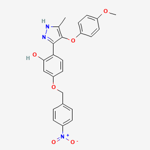 molecular formula C24H21N3O6 B11145994 2-[4-(4-methoxyphenoxy)-5-methyl-1H-pyrazol-3-yl]-5-[(4-nitrobenzyl)oxy]phenol 