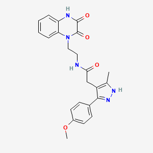 molecular formula C23H23N5O4 B11146082 N-[2-(2,3-dioxo-3,4-dihydroquinoxalin-1(2H)-yl)ethyl]-2-[5-(4-methoxyphenyl)-3-methyl-1H-pyrazol-4-yl]acetamide 