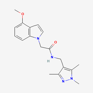 molecular formula C18H22N4O2 B11146126 2-(4-methoxy-1H-indol-1-yl)-N-[(1,3,5-trimethyl-1H-pyrazol-4-yl)methyl]acetamide 