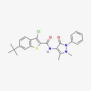 molecular formula C24H24ClN3O2S B11146174 6-tert-butyl-3-chloro-N-(1,5-dimethyl-3-oxo-2-phenyl-2,3-dihydro-1H-pyrazol-4-yl)-1-benzothiophene-2-carboxamide 