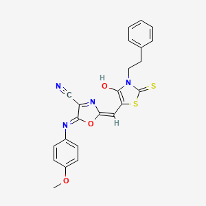 5-[(4-methoxyphenyl)amino]-2-{(E)-[4-oxo-3-(2-phenylethyl)-2-thioxo-1,3-thiazolidin-5-ylidene]methyl}-1,3-oxazole-4-carbonitrile