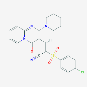 (2E)-2-[(4-chlorophenyl)sulfonyl]-3-[4-oxo-2-(piperidin-1-yl)-4H-pyrido[1,2-a]pyrimidin-3-yl]prop-2-enenitrile