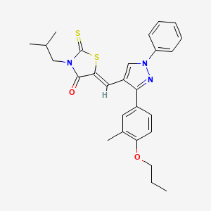 molecular formula C27H29N3O2S2 B11146276 (5Z)-5-{[3-(3-methyl-4-propoxyphenyl)-1-phenyl-1H-pyrazol-4-yl]methylidene}-3-(2-methylpropyl)-2-thioxo-1,3-thiazolidin-4-one 