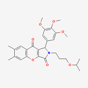 molecular formula C28H33NO7 B11146303 6,7-Dimethyl-2-[3-(propan-2-yloxy)propyl]-1-(3,4,5-trimethoxyphenyl)-1,2-dihydrochromeno[2,3-c]pyrrole-3,9-dione 