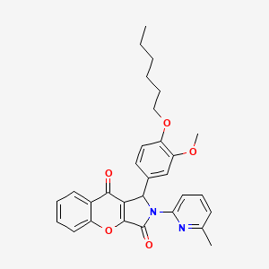 molecular formula C30H30N2O5 B11146389 1-[4-(Hexyloxy)-3-methoxyphenyl]-2-(6-methylpyridin-2-yl)-1,2-dihydrochromeno[2,3-c]pyrrole-3,9-dione 