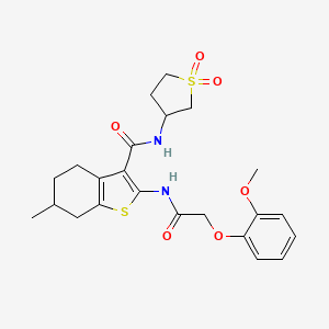 molecular formula C23H28N2O6S2 B11146503 N-(1,1-dioxidotetrahydrothiophen-3-yl)-2-{[(2-methoxyphenoxy)acetyl]amino}-6-methyl-4,5,6,7-tetrahydro-1-benzothiophene-3-carboxamide 