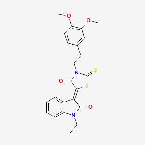 molecular formula C23H22N2O4S2 B11146648 (3Z)-3-{3-[2-(3,4-dimethoxyphenyl)ethyl]-4-oxo-2-thioxo-1,3-thiazolidin-5-ylidene}-1-ethyl-1,3-dihydro-2H-indol-2-one 