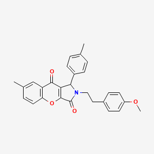 molecular formula C28H25NO4 B11146668 2-[2-(4-Methoxyphenyl)ethyl]-7-methyl-1-(4-methylphenyl)-1,2-dihydrochromeno[2,3-c]pyrrole-3,9-dione 