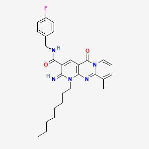 molecular formula C28H32FN5O2 B11146705 N-[(4-fluorophenyl)methyl]-6-imino-11-methyl-7-octyl-2-oxo-1,7,9-triazatricyclo[8.4.0.03,8]tetradeca-3(8),4,9,11,13-pentaene-5-carboxamide 