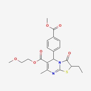 molecular formula C21H24N2O6S B11146783 2-methoxyethyl 2-ethyl-5-(4-methoxycarbonylphenyl)-7-methyl-3-oxo-5H-[1,3]thiazolo[3,2-a]pyrimidine-6-carboxylate 