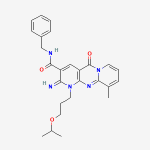 N-benzyl-6-imino-11-methyl-2-oxo-7-[3-(propan-2-yloxy)propyl]-1,7,9-triazatricyclo[8.4.0.0^{3,8}]tetradeca-3(8),4,9,11,13-pentaene-5-carboxamide