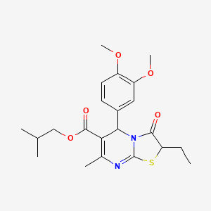 molecular formula C22H28N2O5S B11146802 2-methylpropyl 5-(3,4-dimethoxyphenyl)-2-ethyl-7-methyl-3-oxo-2H,3H,5H-[1,3]thiazolo[3,2-a]pyrimidine-6-carboxylate 