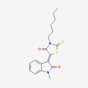 molecular formula C18H20N2O2S2 B11146928 (3Z)-3-(3-hexyl-4-oxo-2-thioxo-1,3-thiazolidin-5-ylidene)-1-methyl-1,3-dihydro-2H-indol-2-one 