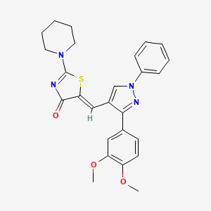 (5Z)-5-{[3-(3,4-dimethoxyphenyl)-1-phenyl-1H-pyrazol-4-yl]methylidene}-2-(piperidin-1-yl)-1,3-thiazol-4(5H)-one