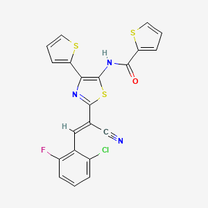 molecular formula C21H11ClFN3OS3 B11147017 N-{2-[(E)-2-(2-chloro-6-fluorophenyl)-1-cyanoethenyl]-4-(thiophen-2-yl)-1,3-thiazol-5-yl}thiophene-2-carboxamide 