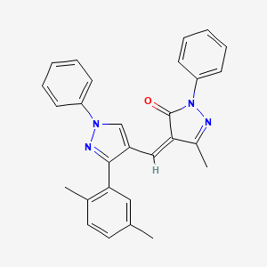 molecular formula C28H24N4O B11147045 (4Z)-4-{[3-(2,5-dimethylphenyl)-1-phenyl-1H-pyrazol-4-yl]methylidene}-5-methyl-2-phenyl-2,4-dihydro-3H-pyrazol-3-one 