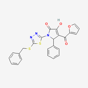 molecular formula C24H17N3O4S2 B11147337 (4E)-1-[5-(benzylsulfanyl)-1,3,4-thiadiazol-2-yl]-4-[furan-2-yl(hydroxy)methylidene]-5-phenylpyrrolidine-2,3-dione 