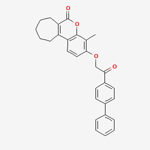 molecular formula C29H26O4 B11147372 3-[2-(4-biphenylyl)-2-oxoethoxy]-4-methyl-8,9,10,11-tetrahydrocyclohepta[c]chromen-6(7H)-one 